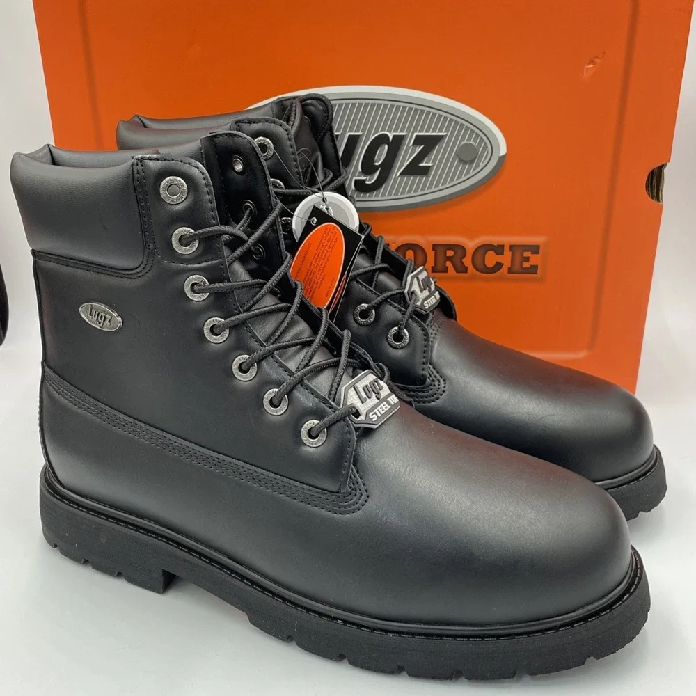 Lugz Pro-Tech Steel‎ Toe Black Work Boots Slip Resistant Men's Size 11.5 D New